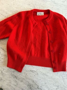 Vintage wool Bright Red Knit Cardigan Sweater